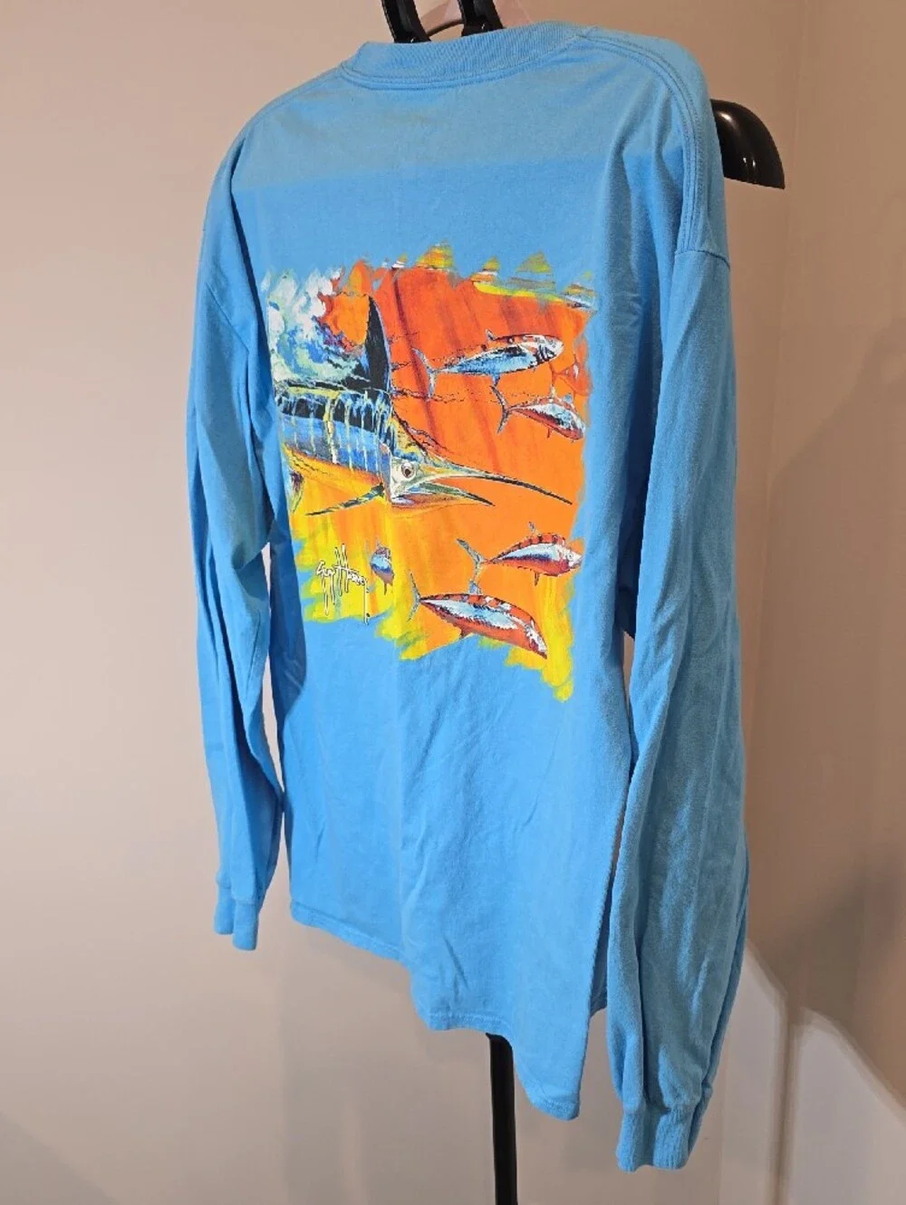 Guy Harvey Light Blue Long-Sleeve Marlin Graphic Rash Guard